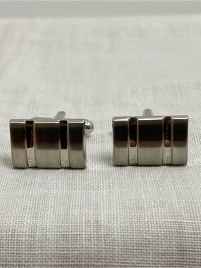 Kenneth Roberts Silver Tone Brushed Polished Rectangular Cuff Links Bullet Back